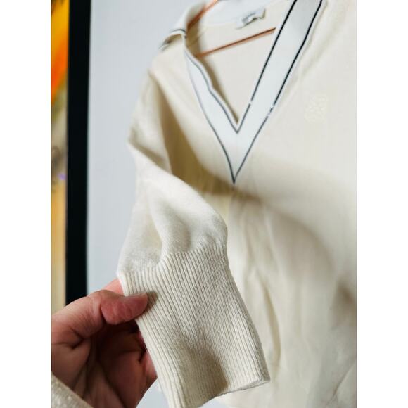 SANDRO Off-White Wool Knit Sequin Collar V-Neck Sweater Size 36 - Picture 10 of 12